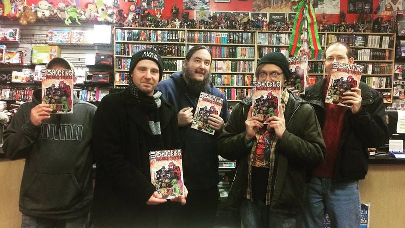 Sparkle Comics is an independent comic book company from Dayton, specializing in comic books for kids and adults alike. L-R Sparkle Comics writers and illustrators: Jason Gilmore, Damien Brunk, Matthew Brassfield, Jason Young and Jeremy Hoyt. Provided photo.