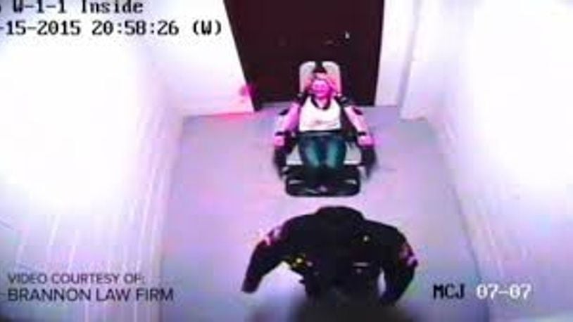 Montomery County Jail surveillance video obtained by a local attorney shows then Sgt. Judith Sealey pepper-spraying inmate Amber Swink, who was in a restraint chair.  (Photo: daytondailynews.com)