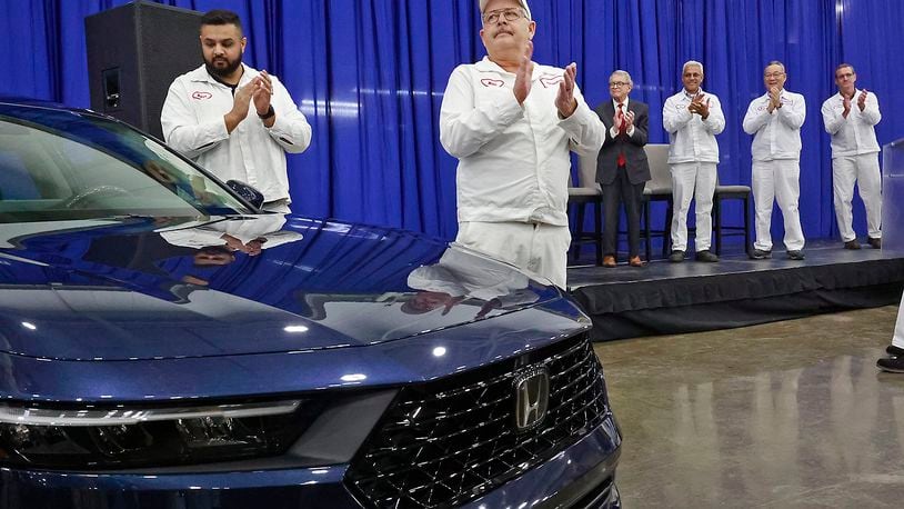 The Honda Marysville plant held an unveiling ceremony for their 2023 Honda Accord Thursday, Jan. 5, 2023. The new model marks the 40th year that the plant has been producing the Accord. Governor Mike DeWine was on hand for the unveiling. BILL LACKEY/STAFF